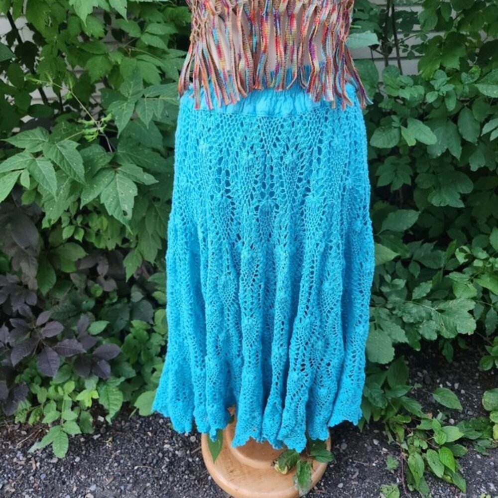 Crochet Sm/m Skirt Blue Bohemian Festival Flowy‎ Midi Skirt Beach Cover Up